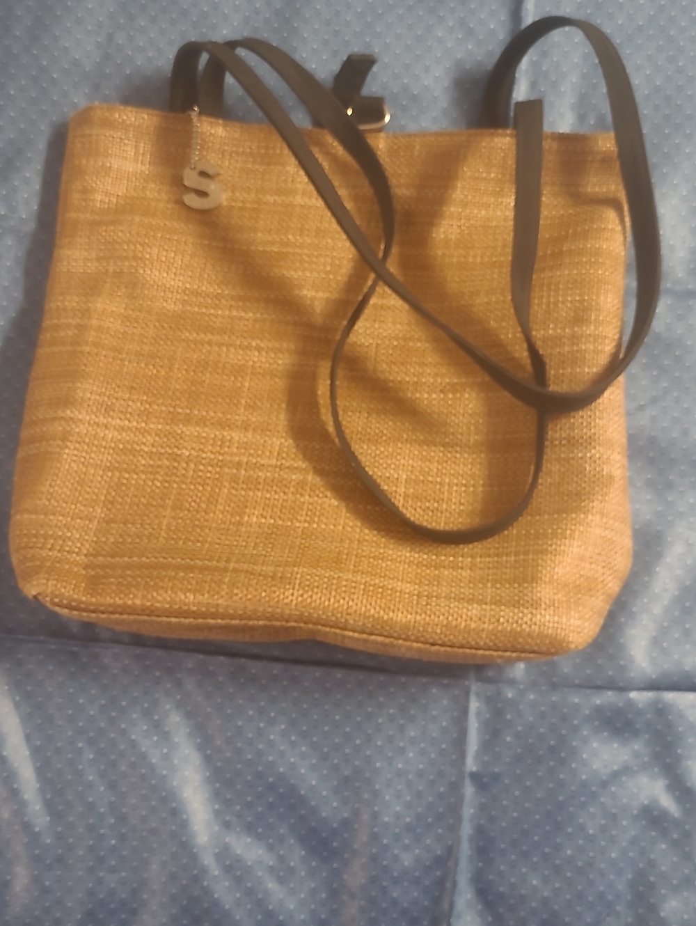 Simply Styled Tan Woven Tote with Black Straps